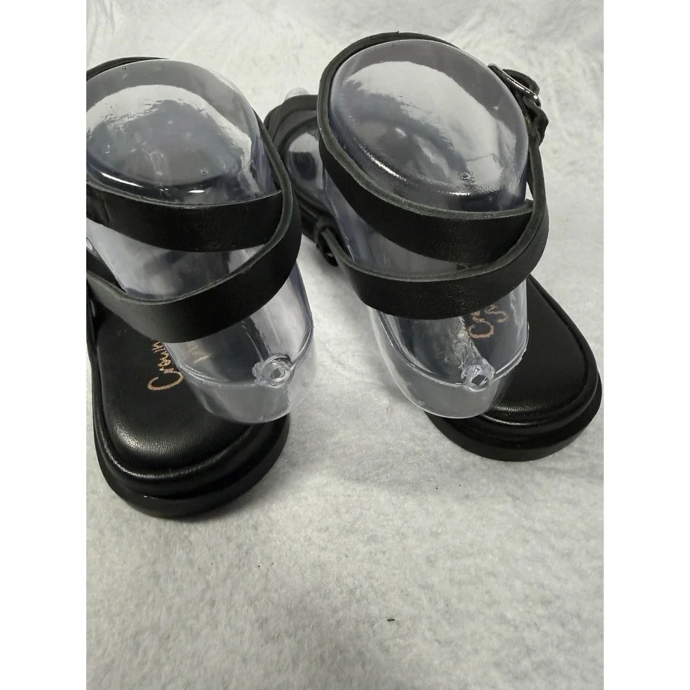 Crown Vintage Women's Elina's, Ankle Strap Black Leather Sandals, Size 6.5